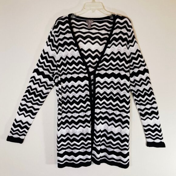 Chico's Travelers Sweaters - Chico's Travelers Collection Cardigan Sweater Coat No Closures Black/White SZ XL